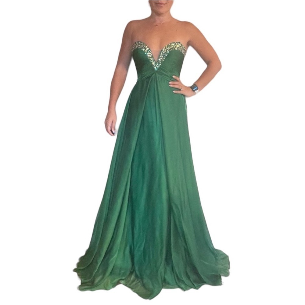 Jovani Strapless Gown Green